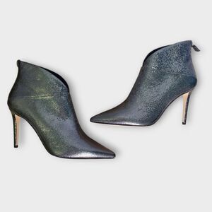 Grigiarancio Metallic Leather Pointed Toe Stiletto Booties Black 39